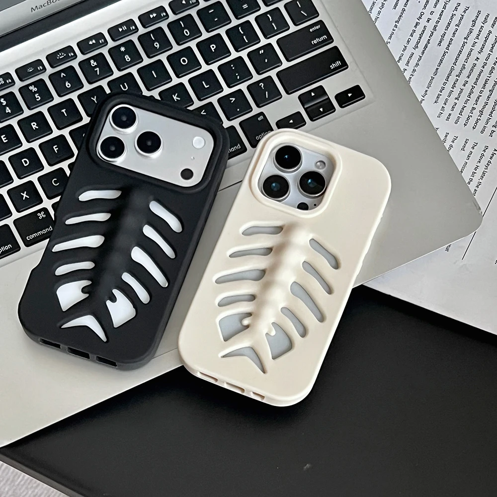 Lustige 3D Ausgehöhlte Fischgräten Weiche Silikon-Rückabdeckung für iPhone 17 16 15 14 13 12 Pro Max Stoßfeste Handyhülle – Detail 5