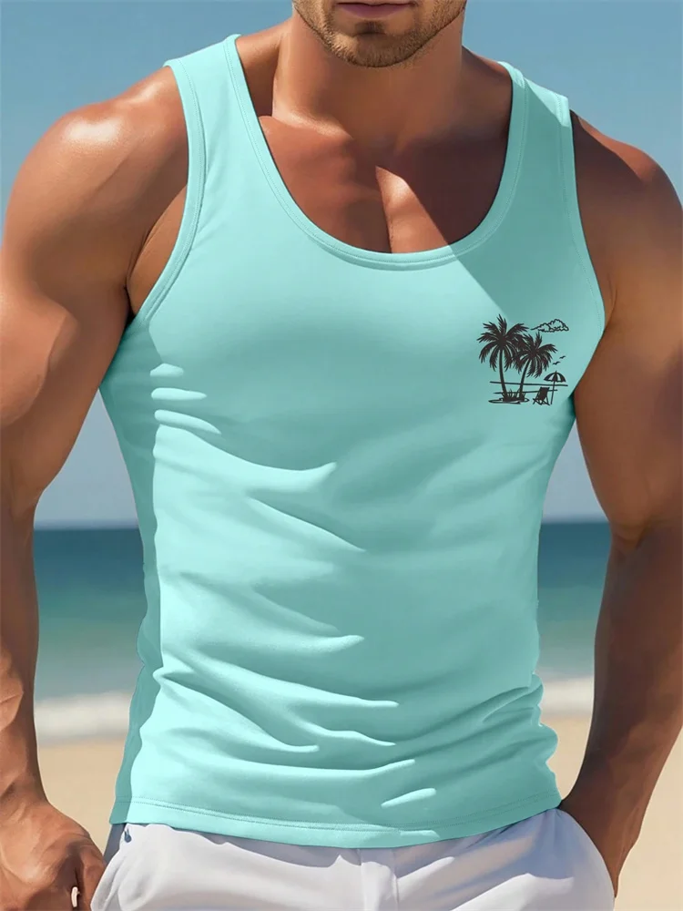 New Men's Solid Color Vest Hawaiian Comfort Clothing Men's Summer Beach Travel Clothing Quick Drying Sleeveless T-Shirt Top