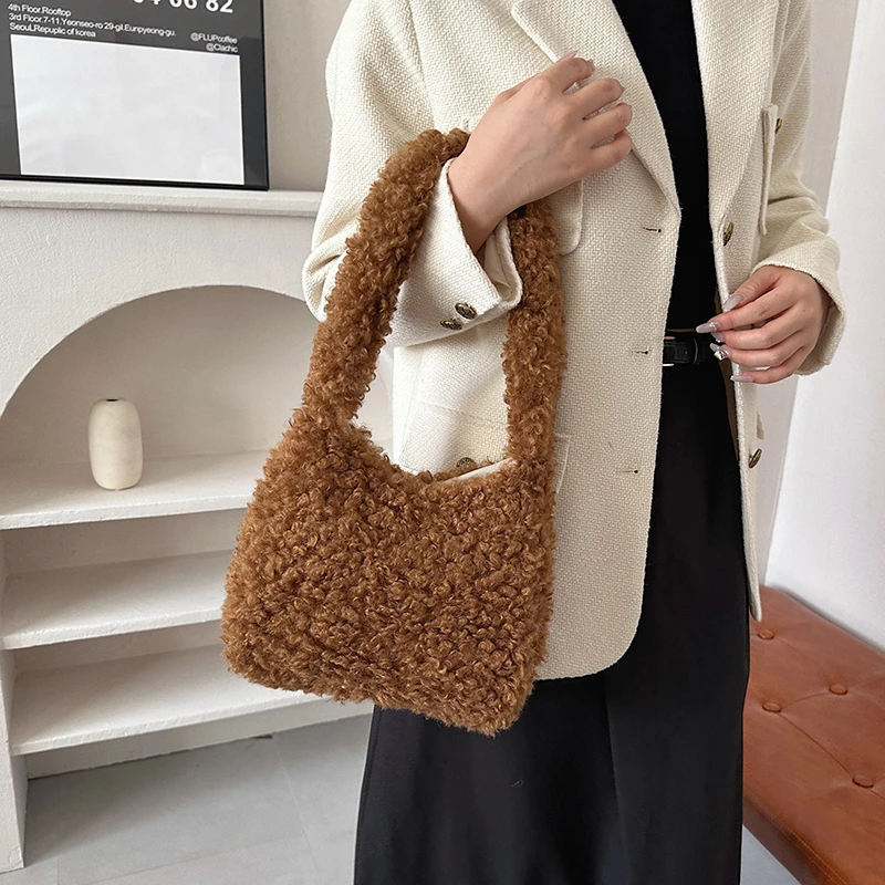 Trendy Teddy Hair Shoulder Bags Women Tote Handbags and Purses 2023 New Ladies Messenger Bags High Quality