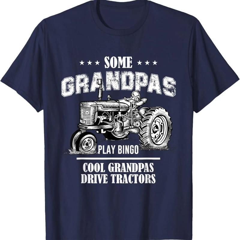Some Grandpas Popular Play Bingo Cool Drive Vintage Tractors Gift Printed T-shirt Tops Commuter All-match Regular Short Sleeve