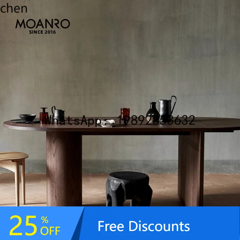 

Solid Wood Folding Dining Table Black Retractable Minimalist Oak Long Table Oval