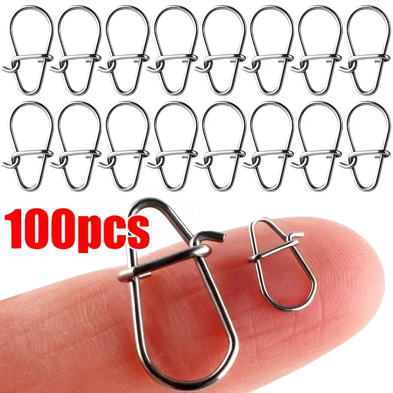 100/200PCS Stainless Steel Fishing Snap Hooked Snap Pin Fastlock Clip Accessorie Tackle for Barrel Swivel Lure Hook Fishing Tool
