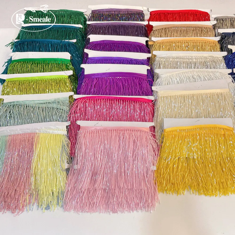 15 cm breit, 38 Farben, grau-blaue Quastenborte, Kleiderzubehör, Spitzenbesatz, Perlenverzierung für Hochzeits- und Abendkleider, RS3052 – Detail 8