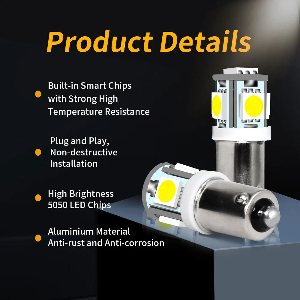 2/10 Pieces BA9S 180 Degree T4W H5W 5050 Grade A LED Chips 5SMD Bulbs for Car Backup Reverse Door Dome Turn Signal Reading Bulbs