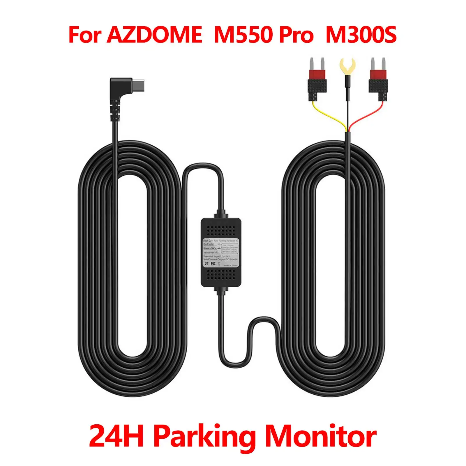 

Car DVR Record Hardwire Kit For AZDOME M550 Pro/M300S 24H Parking Monitor Low Vol Protection Mini USB Port 12V-24V in 5V3A out