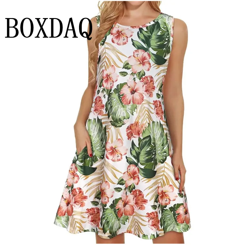 Summer Fashion Striped Print Sleeveless Vest Dress Summer Women Elegant Loose Beach Vacation Tank Dress Sundress Female Clothing