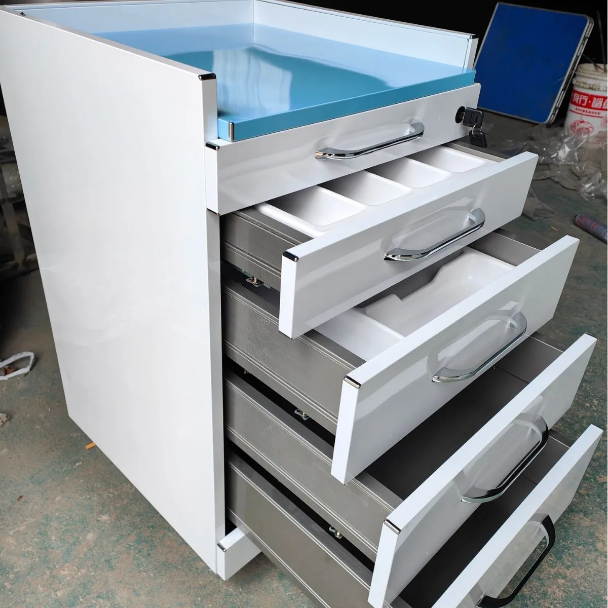 Stainless Steel Rolling Bedside Table, Mobile Side Cabinet Sweeping Cart with Wheels, Home Storage Organizer