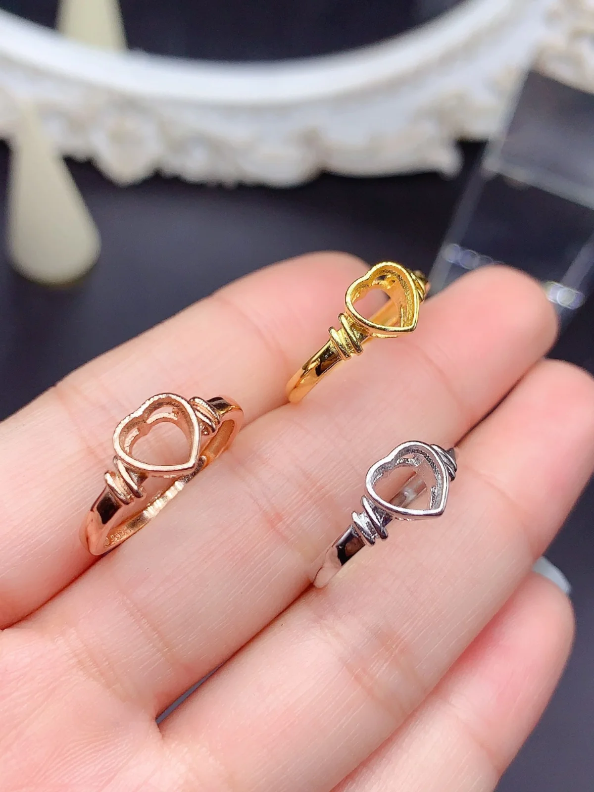 925 Silver Jewelry Setting S925 Silver Fashionable Simple Pack Set with Heart  Gemstone Ring Setting Semi Mount Ring Setting