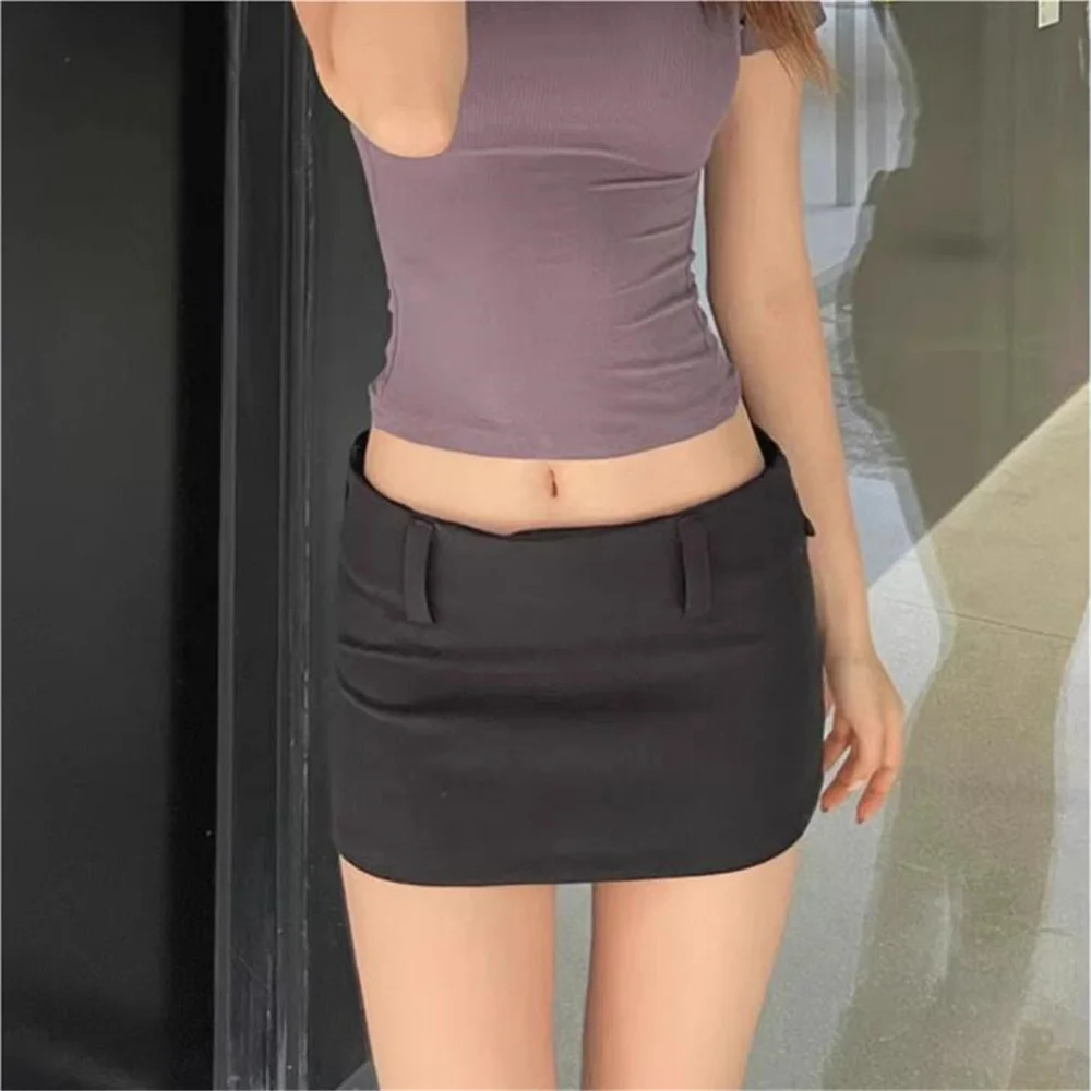 Verão preto mini saias para mulher casual baixo aumento curto mini saias kawaii saias de cintura baixa bolsos saia bonito com shorts