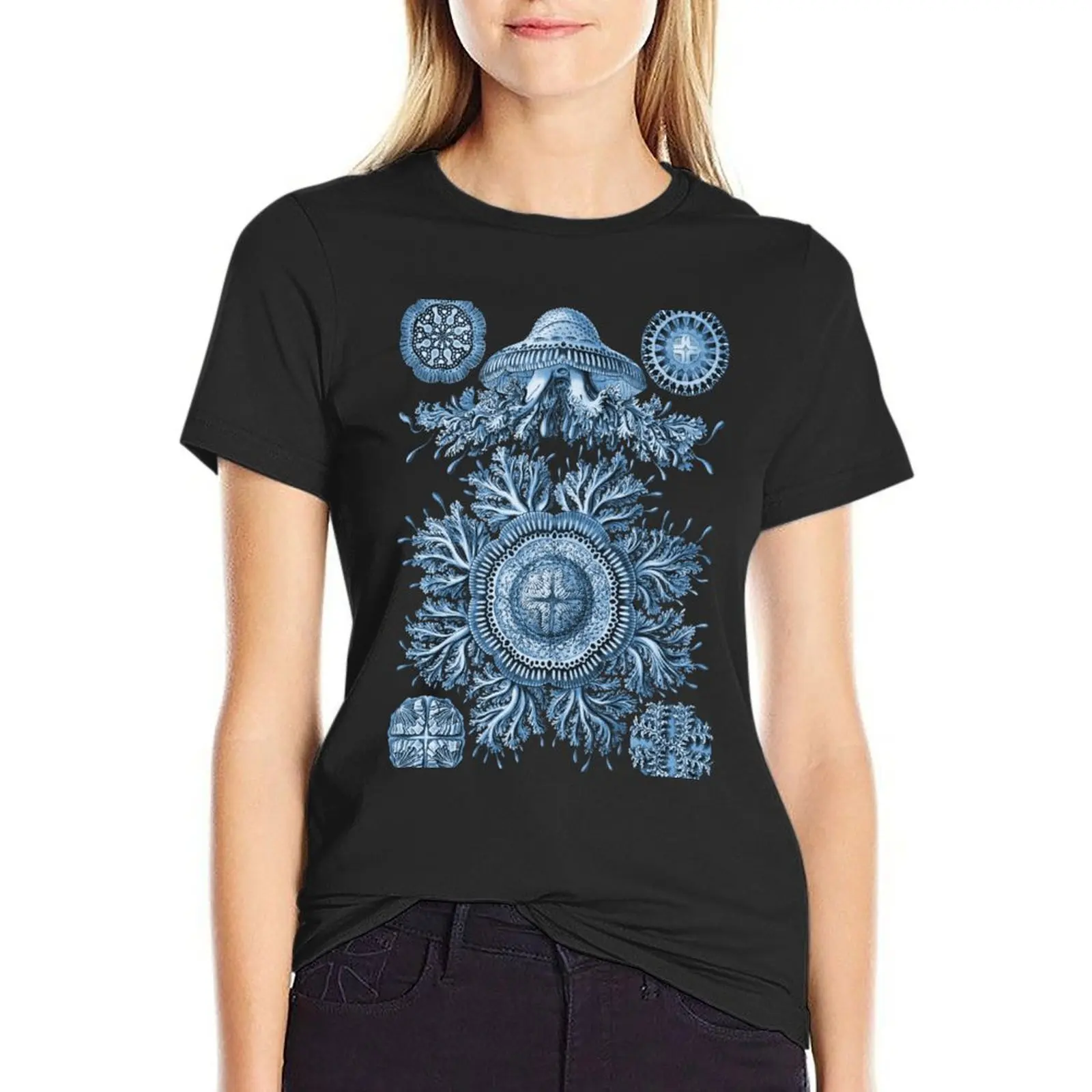 Ernst Haeckel Jellyfish Kolpophorae Discomedusae Indigo T-Shirt Blouse cute tops cute clothes workout shirts for Women loose fit