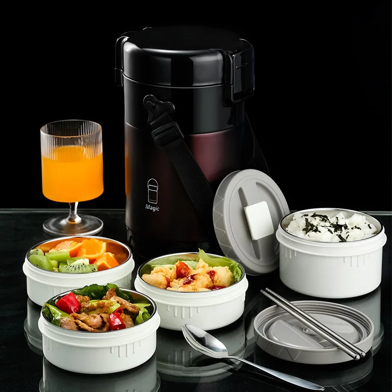 وعاء مفرغ من الفولاذ المقاوم للصدأ 316، دلو عازل بسعة كبيرة، ثلاثة أو أربع طبقات، صندوق بينتو محمول للطلاب 304 معزول