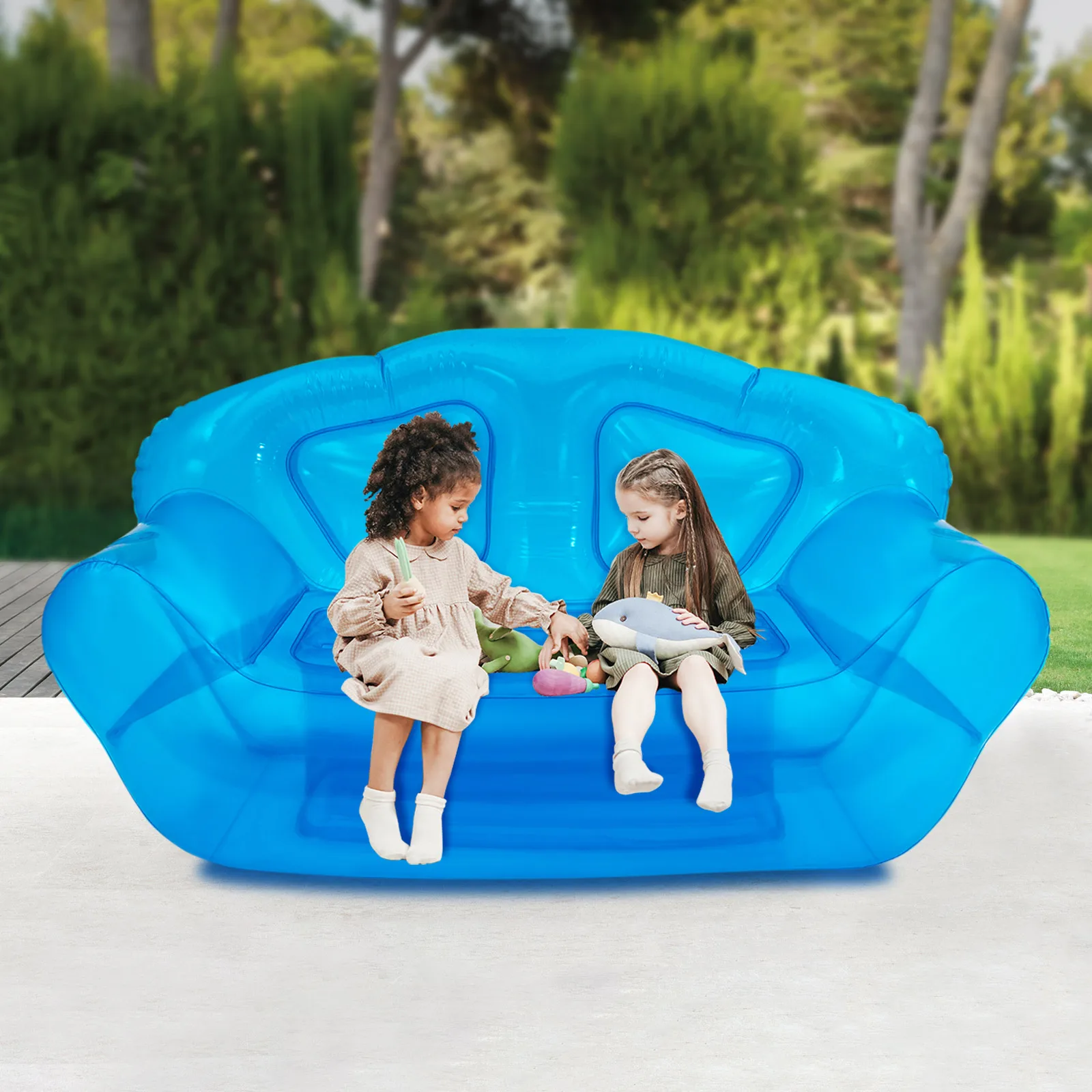 أريكة مزدوجة قابلة للنفخ، أريكة PVC محمولة مع حاملات أكواب - استخدام داخلي وخارجي للتخييم والشاطئ والنوم والحفلات (Blu) #3