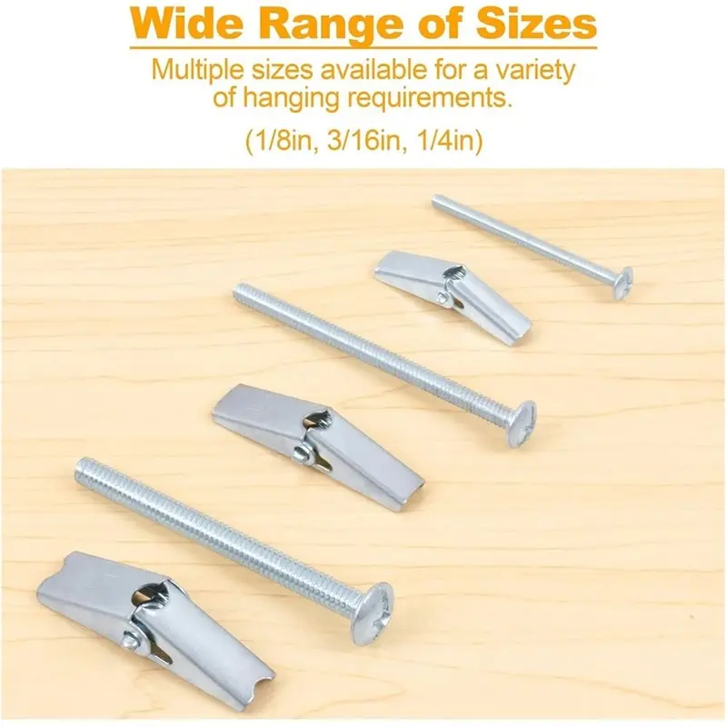 AB41-Hollow Wall Anchors 44Pcs Assorted Kit,Butterfly Anchors, For Hanging Picture, Curtain Rod, Plant 3/16, 1/4, 1/8, Screw Set