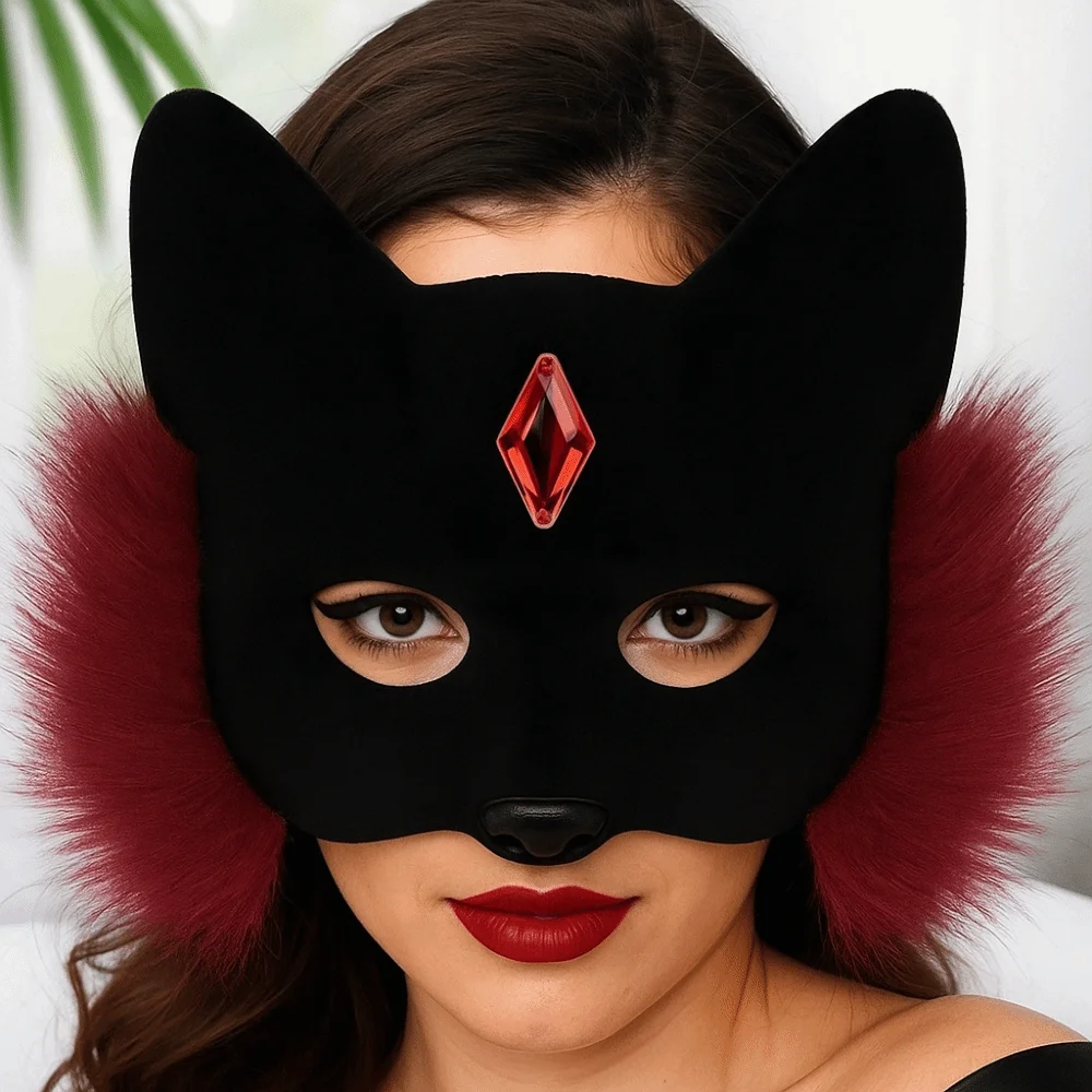 Fantasia engraçado gato máscaras faciais cosplay peludo halloween masquerade máscara animal preto meia máscara facial comic con