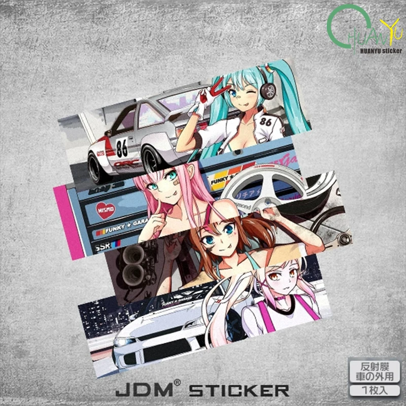 JDM Japanese Pain Car Reflective Car Sticker Waterproof Creative Cartoon Modified Sticker Electric Bike Cover Decorative Sticker