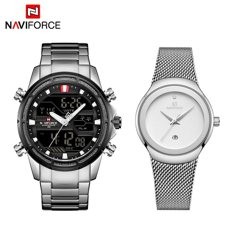 

Lover Watch NAVIFORCE Top Luxury Brand Stainless Steel Waterproof Watch for Men and Women Fashion Casual Wristwatch Set for Sale