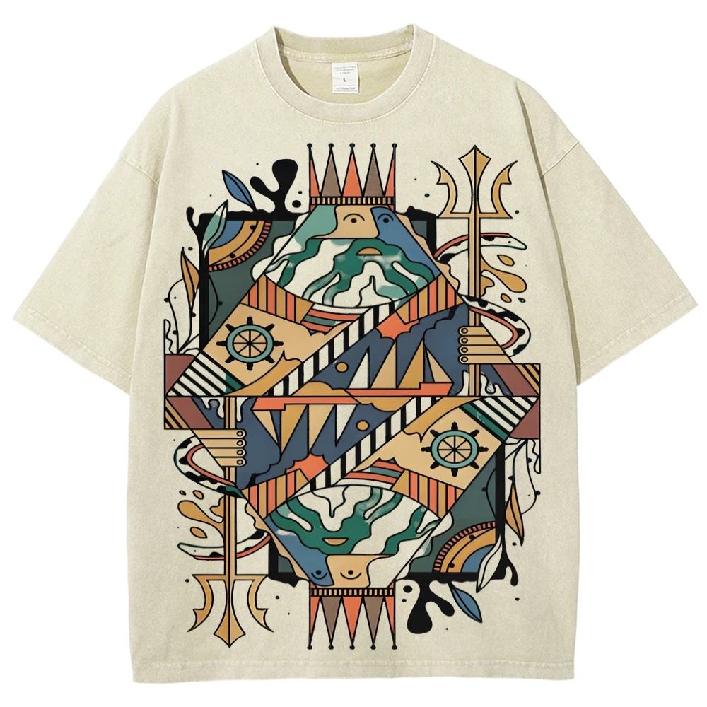 تي شيرت عتيق بأنماط فريدة مرسومة يدويًا، ملابس نسائية، تي شيرت مغسول، رسومات Y2k، مرسومة يدويًا، خارجي عتيق، تاريخي