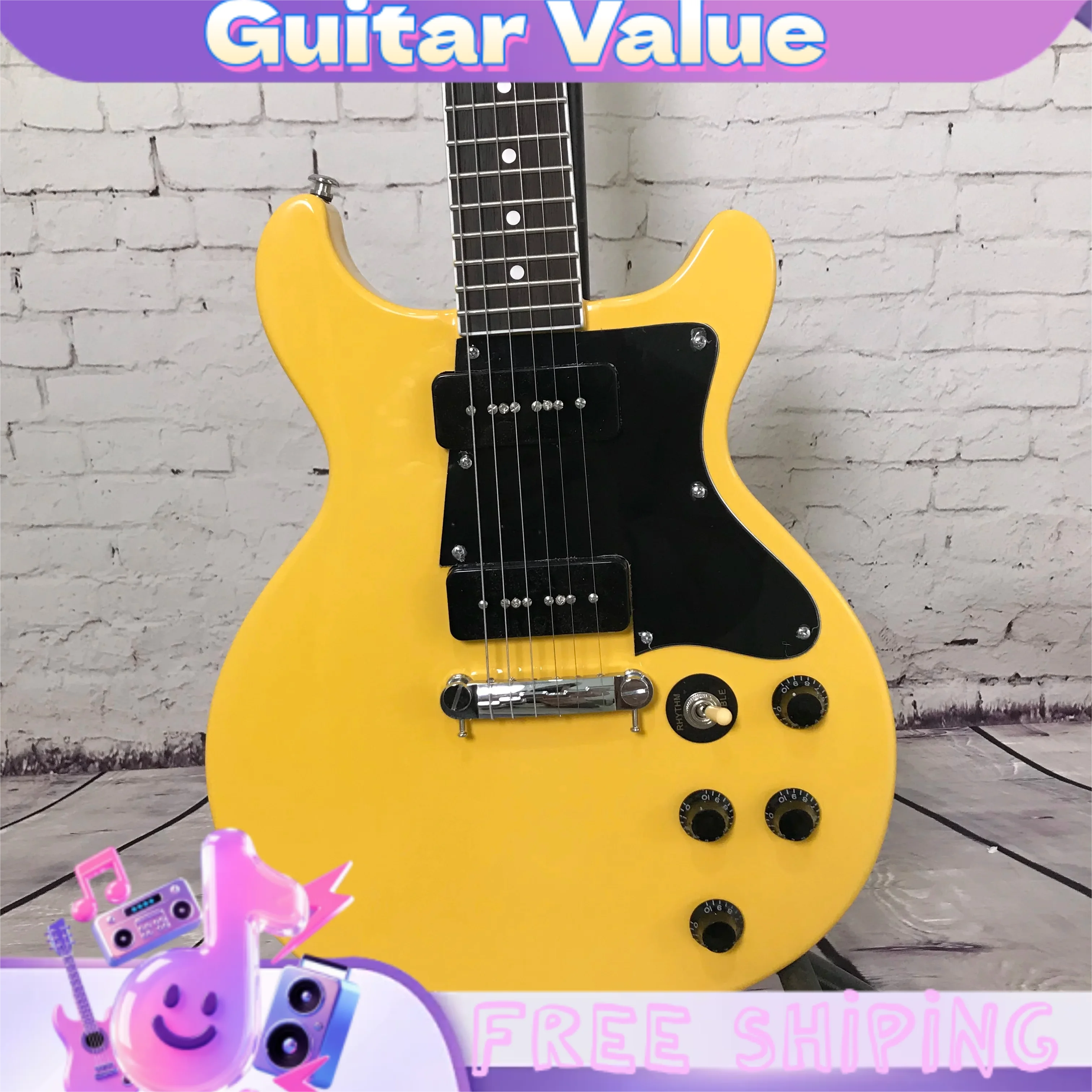 Compact TV Yellow Electric Guitar Studio Dual P90 Pickups Fixed Bridge Mahogany Body Free Delivery Heavy Metal Rock