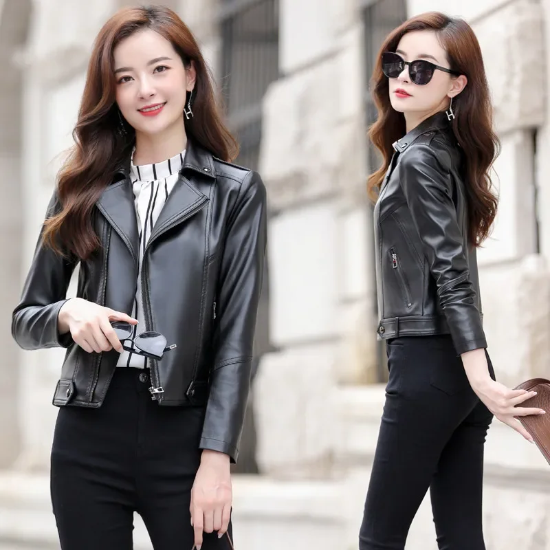 New Korean Versatile Stand Collar Leather Jacket Women 2023 Short Slim Womens Leather Jackets Tailored Collar одежда женская CJK