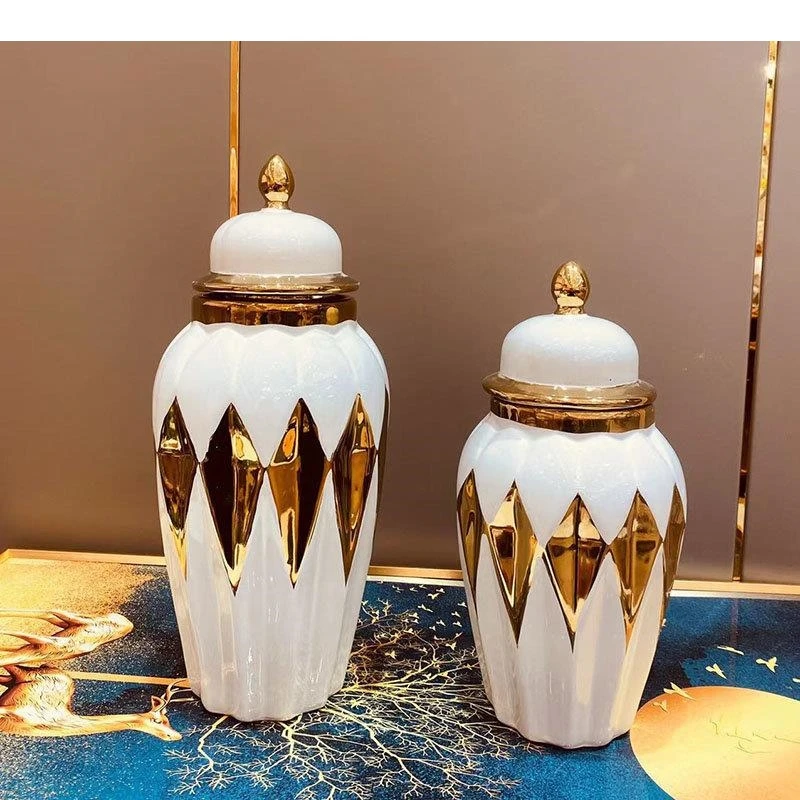Gold-plated General Ceramic Storage Jars Ginger Jar Vase Flower Arrangement Desktop Jewelry Cosmetics Container
