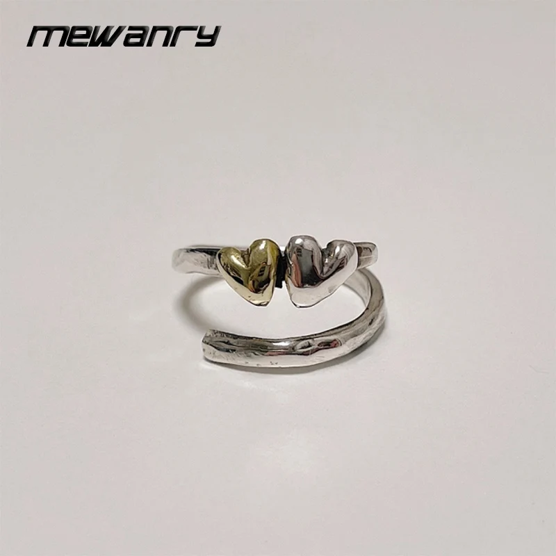 Mewanry Double-layered Bicolor Love Heart Rings For Women Girls Fashion Creative Elegant Vintage Handmade Birthday Jewelry Gifts