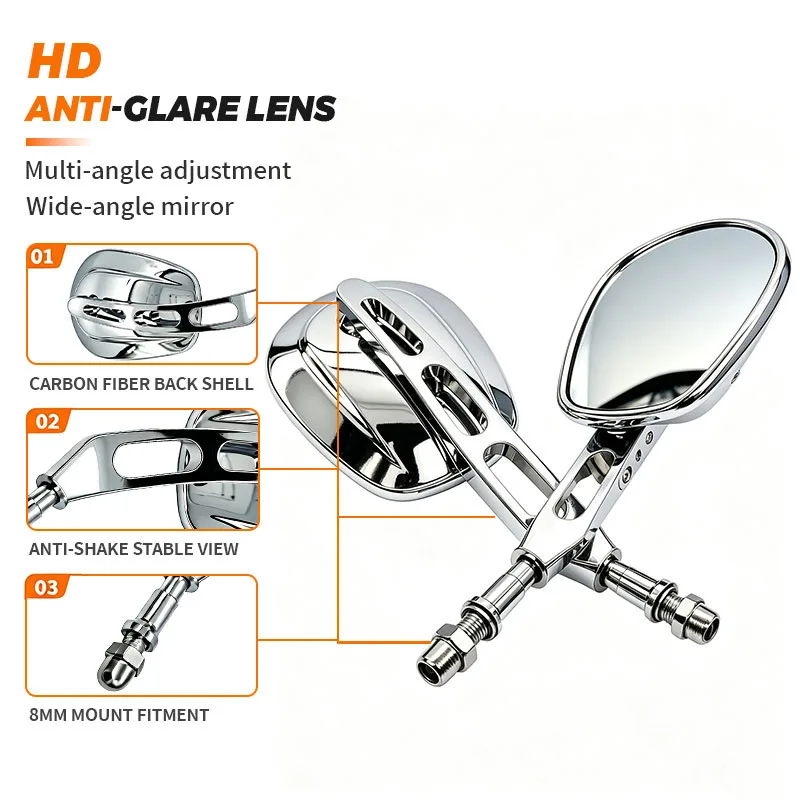 8MM Universal Motorcycle Left And Right Rearview Mirror CNC Glass Side View Mirror Convex Mirror For Honda Davidson Harley