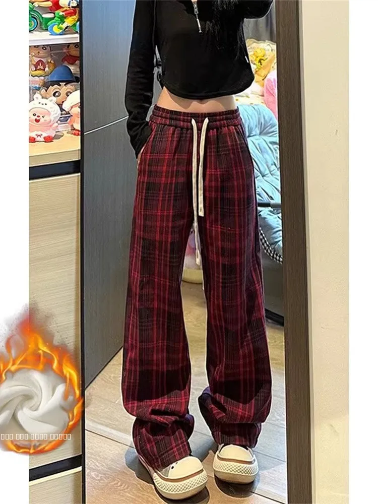 

Ankela Men's Winter Plaid Fce Lined Pants Loose Casual Straight Leg Trousers Retro Sle Comfortable Loose Fit Long Trousers