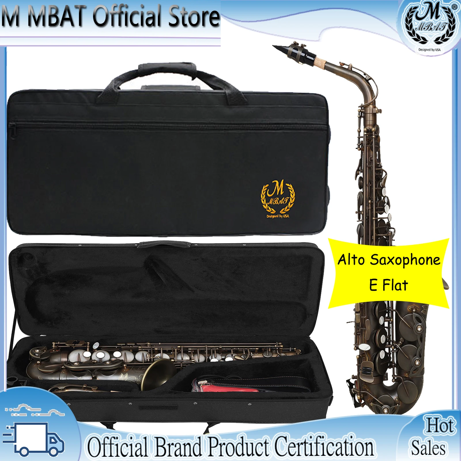 

Саксофон альт M MBAT, ми-бемоль, премиум-класс, латунный корпус, профессиональный деревянный духовой инструмент с кейсом и аксессуарами