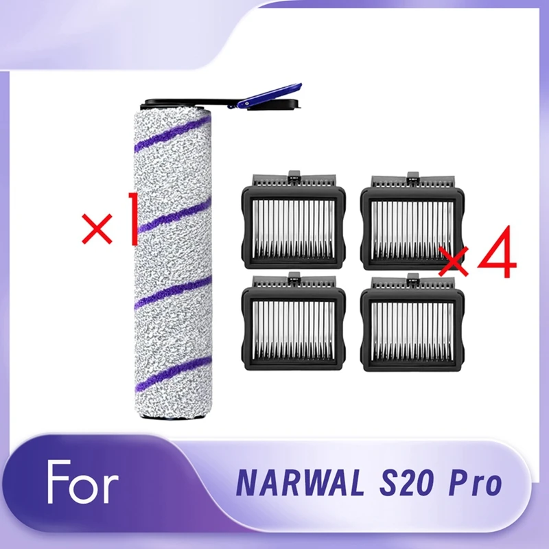 

A26F-For NARWAL S20 Pro Cordless Wet Dry Vacuum Cleaner 1 Roller Brush And 4 Filter Replacement Parts