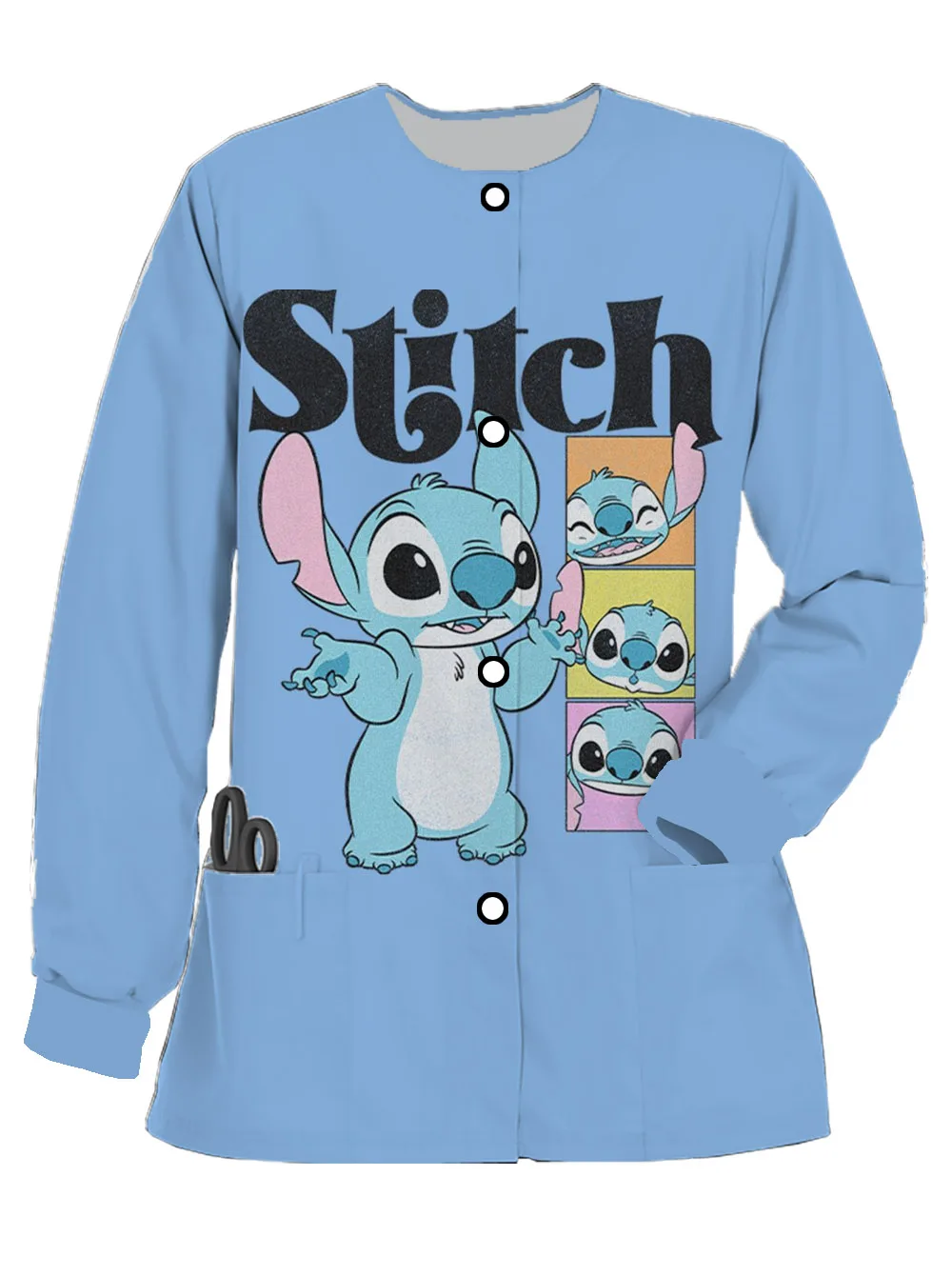 Dentist loose work uniform frosted long-sleeved spring and autumn nurse uniform Disney Stitch print women's cardigan jacket