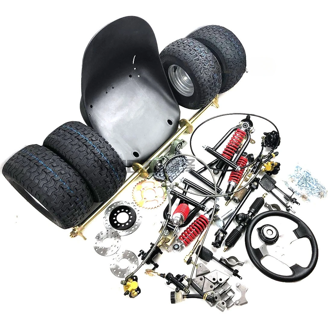 DIY four-wheel steel pipe kart accessories frame front and rear suspension steering machine steering rear axle 6-inch tire front