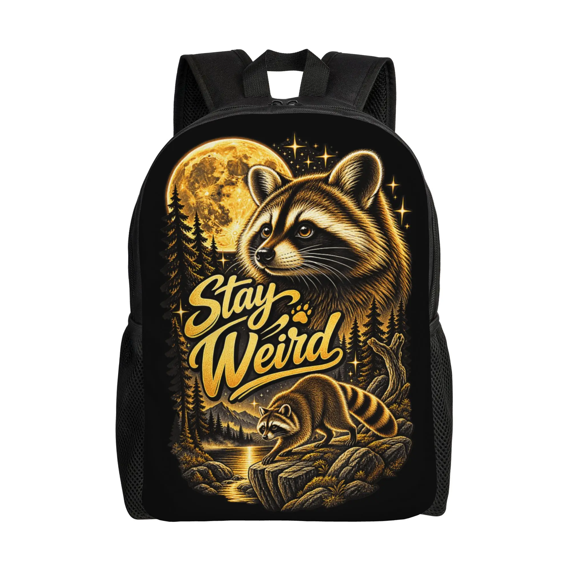 Stay Weird Funny Timothy Raccoon Moon Wildlife Animal Humor Backpack Women  Soft Backpacks Polyester Elegant School Bags