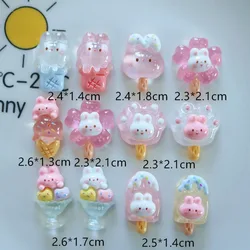 10pcs Mini Kawaii Rabbit Ice Cream FlatBack Resin Scrapbooking Embellishments Cabochons DIY Party Hair Decoration Accessories
