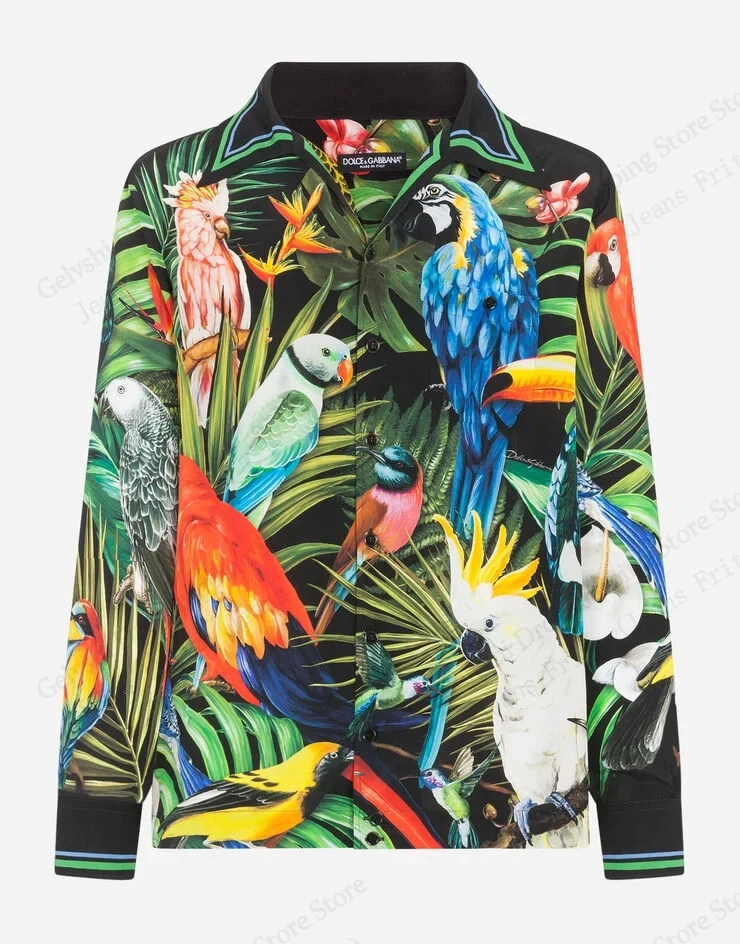 Men's Parrot Full Sleeve Shirt Flamingo Style 3D Print Shirt Men Women Fashion Hawaiian Shirts Soft Breathable Blouse Elegant