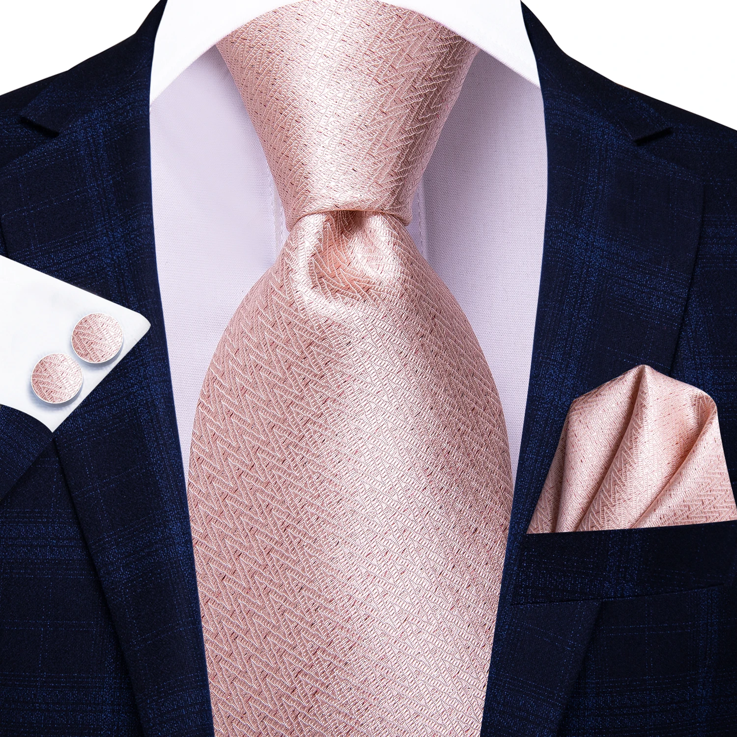 Hi-Tie Men Silk Wedding Tie Peach Pink Coral Solid Gift Necktie For Men Fashion Designer Quality Hanky Cufflink Business Party