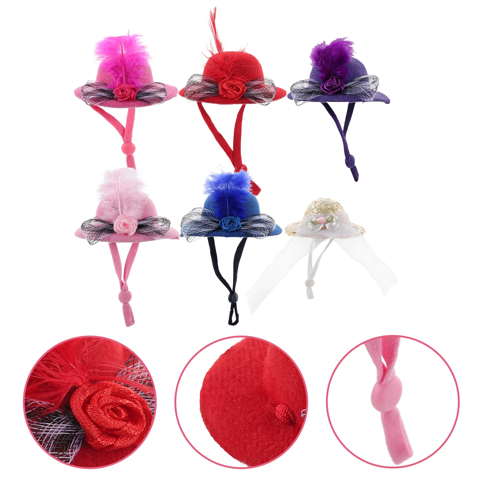 

6 Pcs Mini Dressup Princess Hair Accessory Mesh Flower Hat Pet Polyester Small Top for Crafts