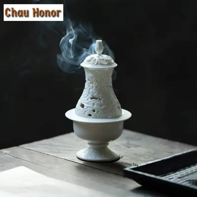 ZAEYORIA Ding Kiln White Pagoda Incense Holder Zen Garden Incense Burners Aromatherapy Smell Distributor Censer Buddhism Craft