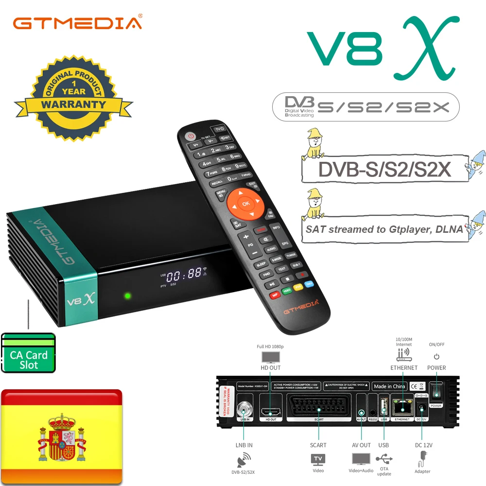 GTMEDIA V8X DVB-S/S2/S2X Satellite Receiver New Firmware Upgrade, Built-in 2.4G WIFI Support CA card, GTplayer