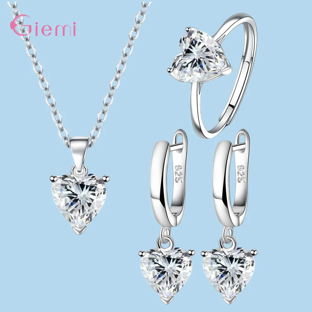 

Hot Sale 925 Sterling Silver 2023 New Arrival Heart Shape Colorful Smart Necklace Earrings Ring Jewelry Sets For Women Girls