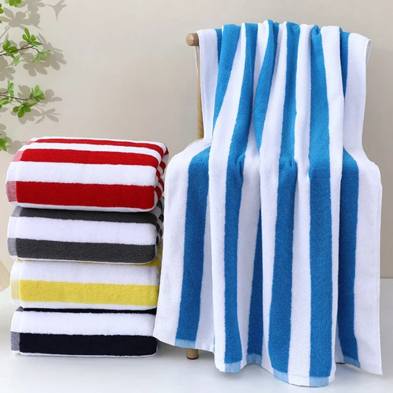 Nordic 100% Cotton Two-Color Striped Beachtowel 75X152Cm Yarn-Dyed Jacquard Swimming Towels Soft and Strong Absorbent Bath Towel