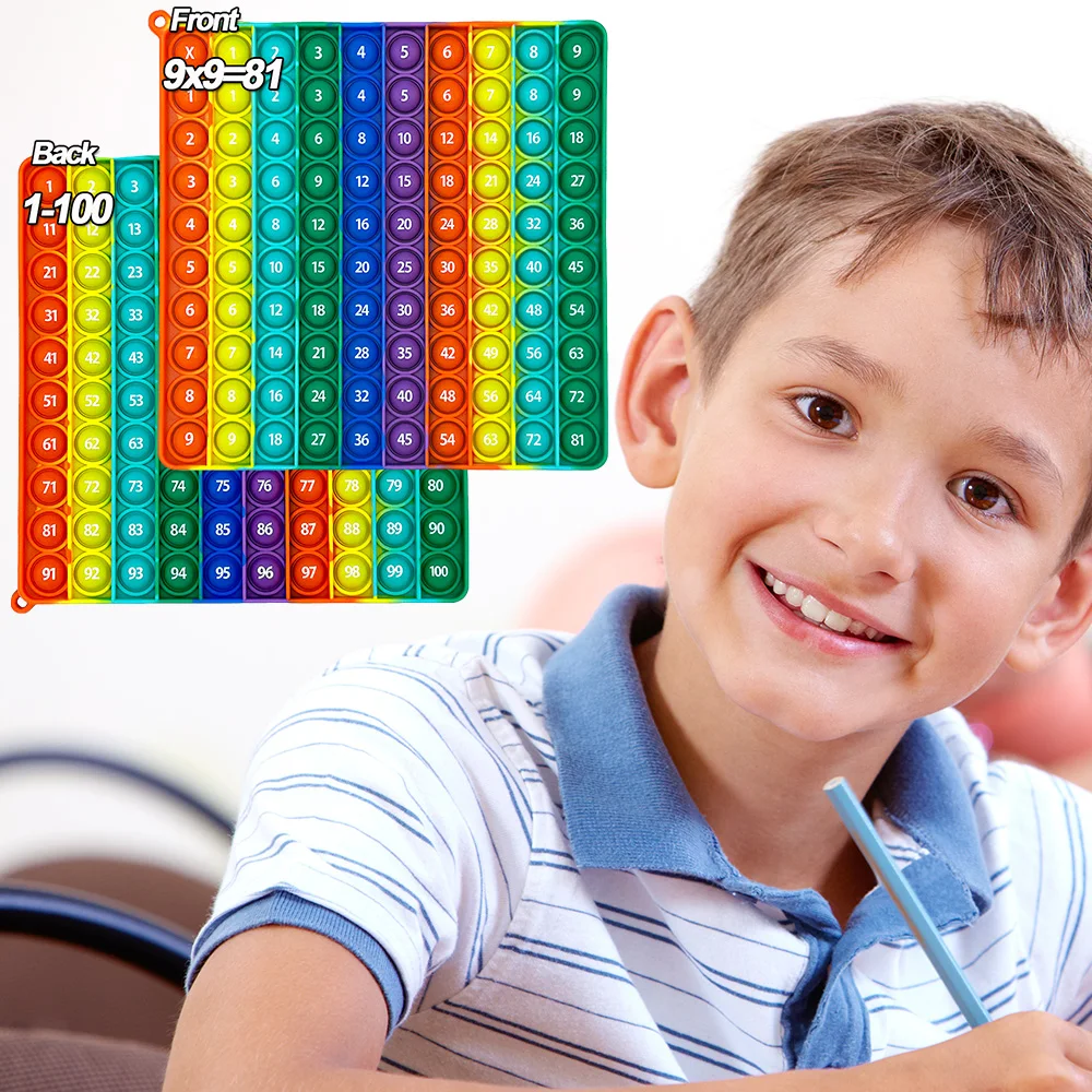 子供のためのそわそわポップおもちゃ、シリコンプッシュバブル、数学学習番号、教育玩具、子供のためのギフト、9x9の重複、1-100