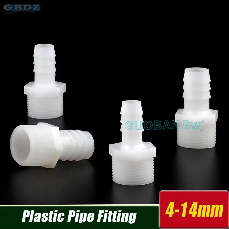 

3-50pcs Plastic Pipe Fitting 4mm 6mm 8mm 10mm 12mm 14mm Hose Barb Tail 1/2" 3/4" BSP Male Connector Joint Copper Coupler Adapter