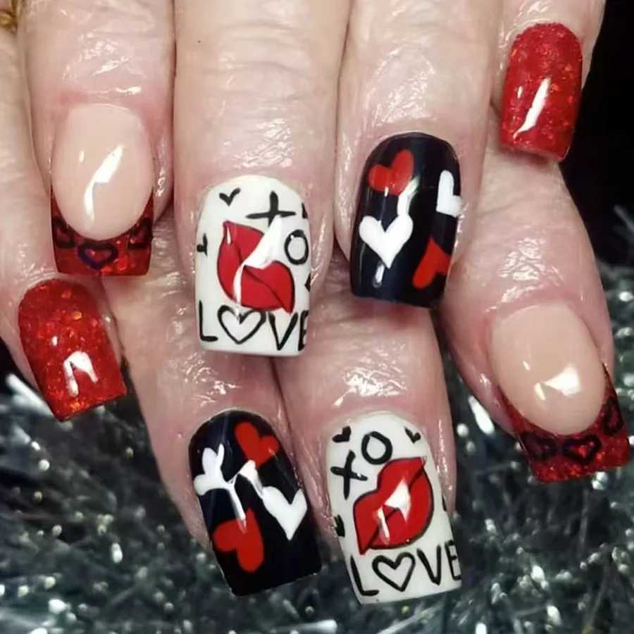 24 Stück Flash Diamond Falsche Nägel Rosa Zebramuster Französischer Stil Press On Nails Sternkette Dekor Y2k Valentinstag Fake Nail – Detail 10