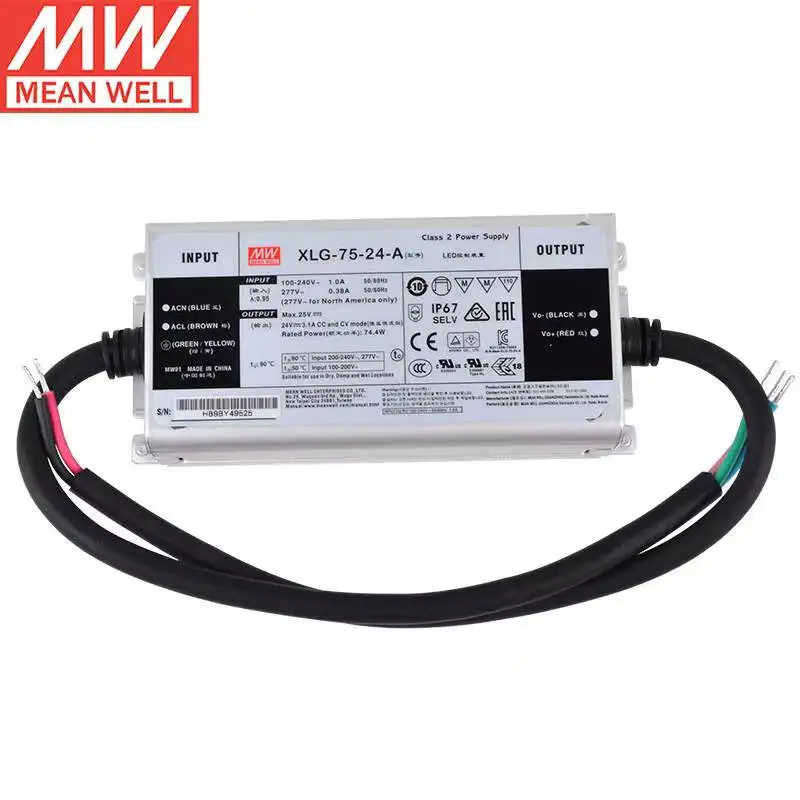 

TaiWan MEAN WELL XLG-75-24-A 24V 3.1A Constant Voltage LED lighting Driver Buit-in active PFC Function AC-DC water proof IP67