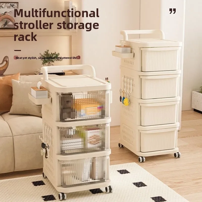 useful 2nd Floor Trolley Rack Cream Wind Floor Storage Drawer Cabinet, Snack Cabinet Removable Toy Storage Floor Shelf Bathroom