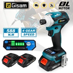 Gisha 588N.m Cacciavite elettrico senza spazzole a 4 velocità Cacciavite a batteria Kit avvitatore a percussione per trapano elettrico per batteria Makita 18V