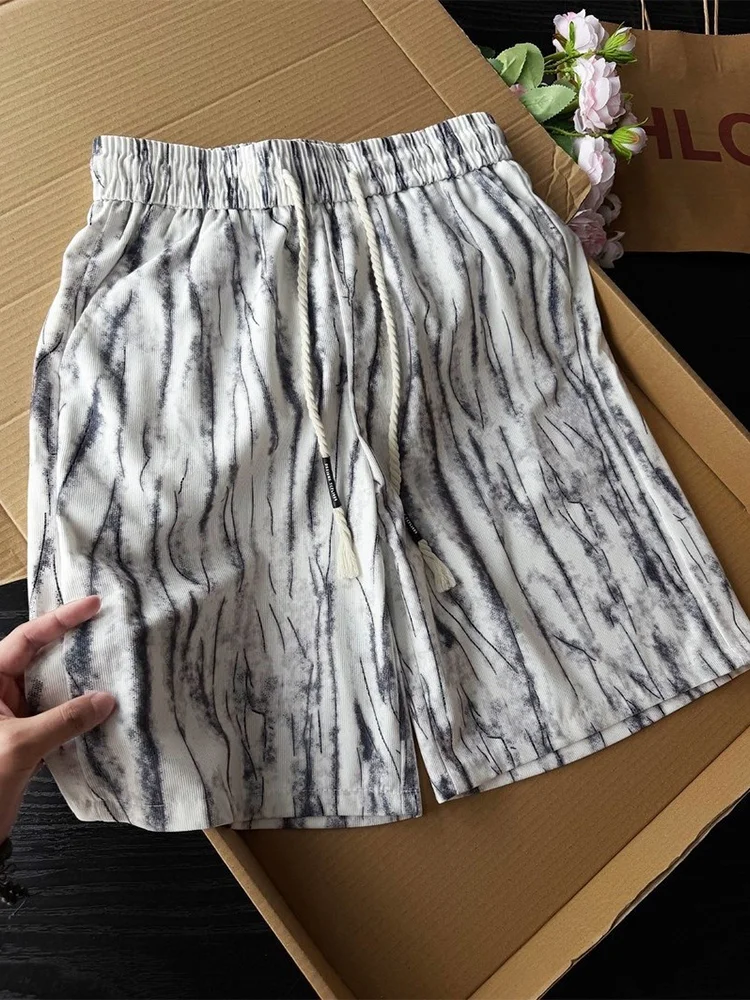 

American Stripe Dyed Ice Silk Men's Shorts Summer Design Sensation Five-Quarter Pants Textured Cool Feeling Beach Sports Pants