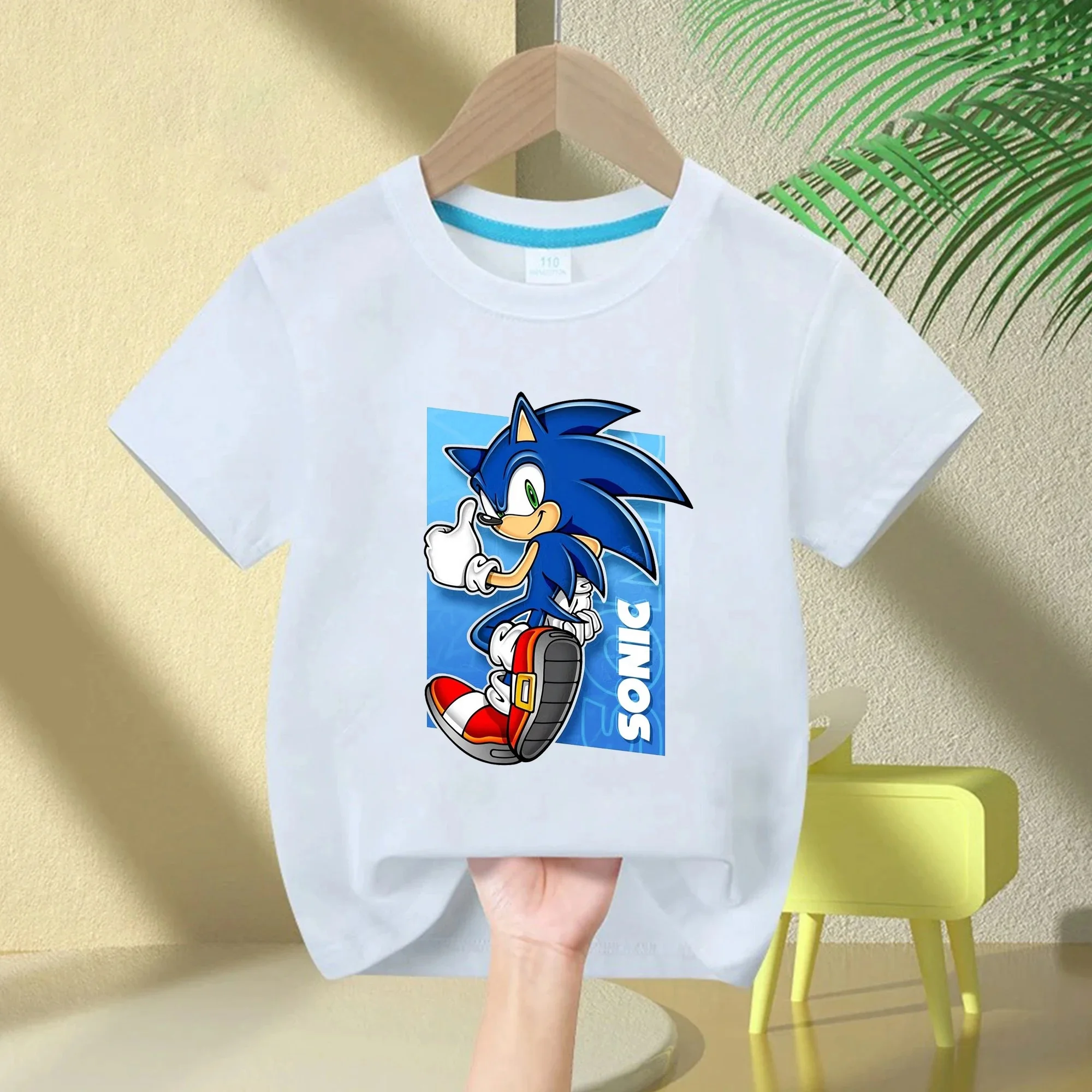 Cartoon Sonic Kids Cotton T-shirt Boys Girls White Short Sleeve Game Hedgehog Print Casual Children Tee