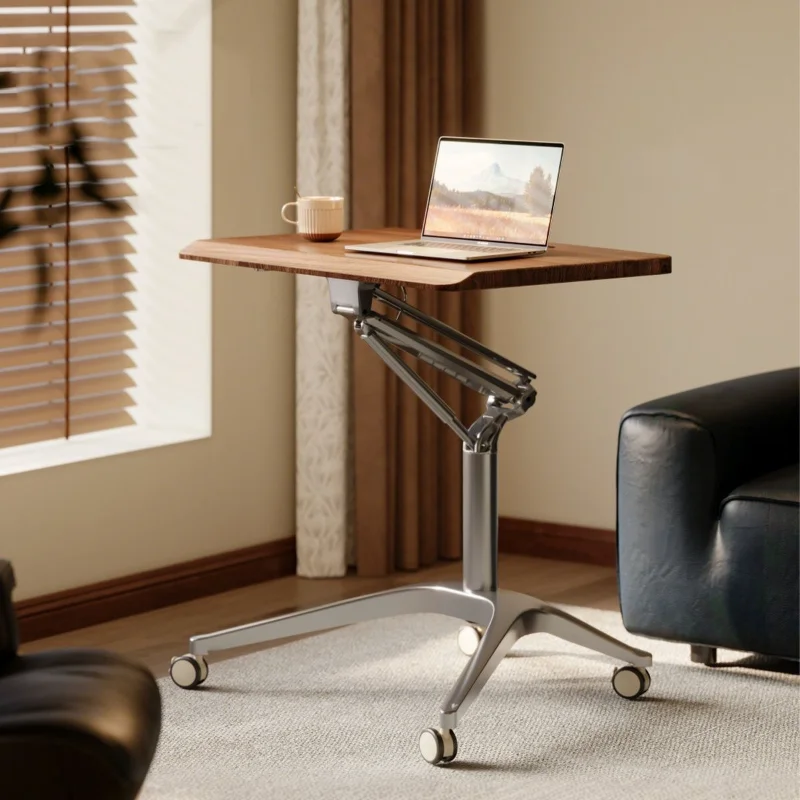 90 Degree Flip Pneumatic Height Adjustable Standing Desk Mobile Sit Stand Laptop Table Gas Spring Lift Workstation Home Office