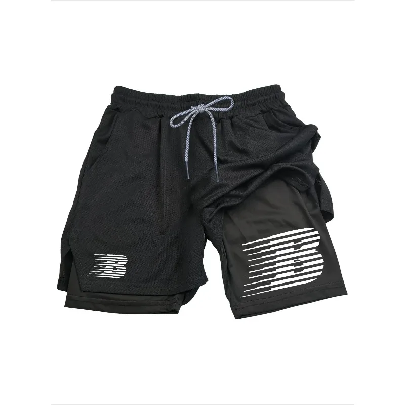 

2026 new spring/summer multifunctional men's sports shorts 2-in-1 quick drying running shorts gym double-layer men's shorts